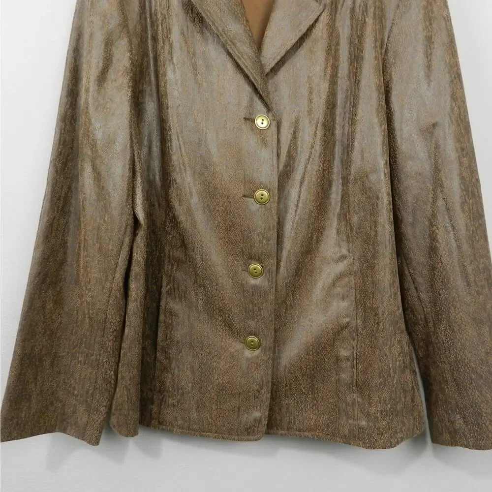 Vintage Alfred Dunner Blazer Jacket Sz 18 Faux‎ Snake Brown Textured Y2K Siren